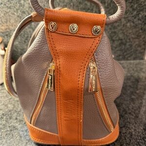 Valentina taupe and Tan Leather convertible Backpack. Italy new